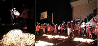 　周治維聖誕夜求婚擒獲女友秦佩絹芳心，在仁愛國小操場點亮拼起1千多根蠟燭愛心構圖，場面溫馨喜悅。（圖：仁愛國小提供）。