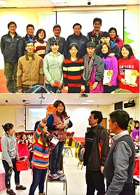 東湧社區發展協會舉辦歲末聯誼餐會,議長張永江、理事長林德建等人感謝多元就業人員的辛苦付出;現場並有摸彩活動,氣氛熱烈。(圖/文:陳其敏)