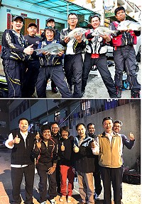 日本磯釣大明星高橋哲也(上圖前左2、下圖第1排中)3日再度光臨東引錄製海釣節目,府會首長表示歡迎。(圖:連江縣政府、陳其敏)
