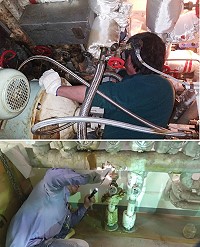 「臺馬之星」基隆檢修第2日,甲板部、輪機部各自進行檢修,若檢修順利,9日可出海試航。(圖:新華航業提供)