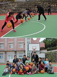 (上圖)弟兄們細心的指導孩子們基礎運球動作。(下圖)擔任藝教人員的弟兄們認為將自己喜愛的運動教授給學員,也是一種自我學習。(圖/文:林偉陞)