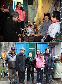 春節將近,衛生局局長謝春福抵達莒光提早向大家拜早年,並向百歲人瑞鄭英金婆婆問候致意。(圖:林冰芳)