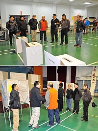 投票日來臨!縣選委會由主委秘書長張龍德、總幹事曹爾元等人先後前往南竿各投開票所設置點視察佈置情況及動線規劃,呼籲工作人員做好應付各種突發狀況的準備,讓此次總統、立委二合一選務工作達到零缺點。(圖/文:曹重偉)