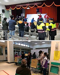上圖:第十四任總統、副總統及第九屆立法委員選舉選情雖冷,傍晚4時後還是吸引部分民眾前往關心開票情形。(圖/文:曹重偉);下圖:總統、立委選舉結束,北竿第4、5投開票所投開票過程順利。(圖/文:陳鵬雄)