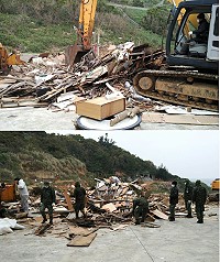 　今年度國清週於18日起跑，南竿鄉從介壽、復興、福澳、清水4村開始清理，主要著力點在各村髒亂點，軍民一起清出一車接一車的垃圾及資源回收物，再運往資源回收場區進行後續處理。（圖／文：曹重偉）