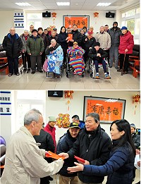 馬祖境天后宮主委曾林官昨天上午率多位幹部前往大同之家拜訪及致贈春節慰問金,受到主任陳麗玲及院中老人們的熱烈歡迎。(圖/文:曹重偉)