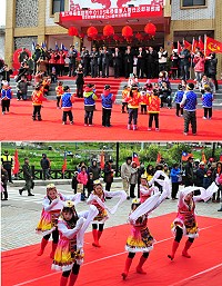 配合後備軍人晉任暨幹部表揚活動,主辦單位特邀請10個單位在介壽堂前舉辦聯合宣導,還安排山隴社區媽媽健康排舞、新住民關懷協會邊疆舞蹈、軍中弟兄祥獅獻瑞及小天使幼兒園大跳「妖怪手錶」,讓現場彷彿春節團拜一樣熱鬧。(圖/文:曹重偉)