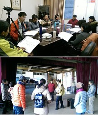 「藝起演閩劇」閩劇教學表演班前進福州!專程前往福建省實驗閩劇院接受專業訓練,在導演陳言方、資深演員倪愛民、朱善根等人指導下,大家唱功與演技都突飛猛進,地區指導老師翁玉峰、陳高志也前往會合,與閩劇院討論摺子戲劇情編排及台詞等內容。(圖:縣府文化局)