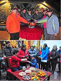 山隴境玄天宮昨晚於新廟前廣場舉辦春節圓堂點燈祈福儀式,吸引百餘位善男信女冒雨前往欣賞,也拉起年節熱鬧序幕;壓軸好戲是贈送玄天上帝加持平安紅包,現場大排長龍、氣氛熱烈。(圖/文:曹重偉)