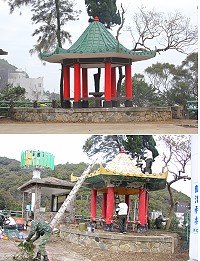 馬防部官兵為民俗文物館前涼亭換新裝及整理周邊環境。(圖/文:陳玉笈)