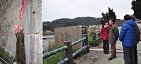 南竿勝利水庫發現壩堤漏水,牆面也有多處裂痕(紅圈處),自來水廠已緊急處置,目前漏水狀況已明顯改善。(圖/文:馮紹夫)