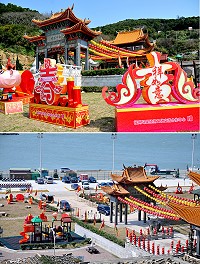 大陸贈致大型花燈為北竿白沙平水尊王廟增添不少元宵熱鬧氣氛。(圖/文:陳鵬雄)