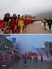 北竿塘岐迎神大遶境,各宮廟遶境隊伍所到之處,民眾虔誠焚香、燃放鞭炮以示歡迎,共同慶祝一年一度元宵盛會。(圖/文:馮紹夫)