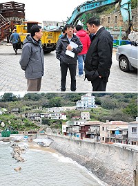 津沙村民提議新海堤堤頂規劃聯外道路,增添旅遊賞景動線,立委陳雪生邀集縣長劉增應、第一河川局長陳健豐、工務局長劉潤南等人共同前往現勘。(圖/文:曹重偉)