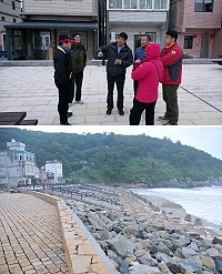 水利署第一河川局陳健豐局長與北竿鄉公所現勘后澳前港防越浪措施。(圖:北竿鄉公所提供)