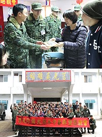 (上圖)楊副指揮官致贈紀念相片,為本次懇親會留下美好回憶。 (下圖)副指揮官與來賓、眷屬、官兵於西莒英雄館前合影。(圖/文:蔡奕儀)