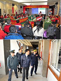 縣府105年度全民防衛動員暨災害防救(民安2號)演習及全民防空(萬安39號)演習盛大登場,中央由副統裁官警政署副署長黃宗仁、指導官交通部次長吳盟分等中央單位代表來馬考評,主持人縣長劉增應全程陪同中央各部會視導人員視導兵推及前往馬祖高中實地視察防空疏散。(圖/文:曹重偉)
