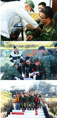 (上圖)巡迴醫療服務為弟兄們的健康把關。(中圖)據點弟兄迫不急待的購買物品。(下圖)弟兄們熱情的和志工媽媽劉珠蓮、林寶霞女士合影。(圖/文:陳玉笈)