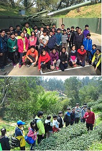 　北竿中山國中跨海南竿校外教學，兩班同學分頭參訪不同地點，國三班前往雲津茶園參觀，下午兩班同於大砲連參觀。（圖：馮紹夫、中山國中提供）