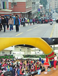 健行活動於介壽澳口公園為起點,民眾聚集在起點站準備出發;泡芙姐姐和海苔哥哥以活潑有趣的帶動唱,帶領小朋友度過美好的兒童節時光。(圖/文:馮紹夫)