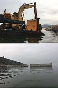 莒光議員陳貽斌2日偕同工地主任前往東莒猛澳碼頭現勘,目前該工程進度持續超前30%。(圖:陳貽斌提供)
