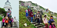 雲林草嶺國小、台南市北門國小、高雄市金山國小師生20餘人參訪東引,東引國小解說小尖兵分享在地人文與地景之美。(圖/文:陳其敏)