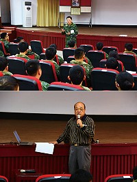 (上圖)參謀長王少將提醒官兵注重用電安全。(下圖)鍾志祥先生用專業的角度解說用電應注意事項。(圖/文:呂鎮宇)