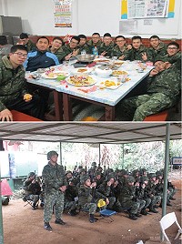 　（上圖）排長王聖恩與連上官兵相處融洽。（下圖）排長王聖恩監督通資連打靶。（圖／文： 花琨詠）