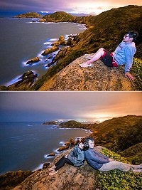 　「北竿藍眼淚粉絲團」推出遊客與藍眼淚合照貼心服務。（圖：北竿藍眼淚粉絲團小編周小馬提供）