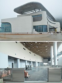 福澳港旅運大樓預計6月初完工,目前「福澳港旅運大樓免稅商店案」開放領標,標案內容共有一樓兩處店面同時招標。(圖/文:馮紹夫)