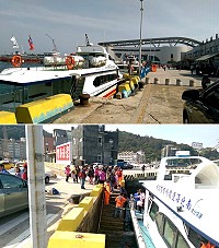 福澳港為馬祖海運中心,島際及三通客運碼頭船席吃緊,尖峰時段連傳統的階梯碼頭都派上用場。(圖/文:陳鵬雄)