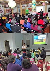 低碳減廢推廣教育系列講座開跑!縣府環保局於4月16日、4月17日先後在南竿山隴社協及莒光大坪村老人活動中心舉辦環保講座,都吸引滿場民眾前往聆聽。(圖/文:曹重偉、縣府環保局)