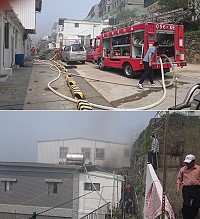 西莒一民宅發生火災,警義消前往灌救。(圖/文:宋幸儒)