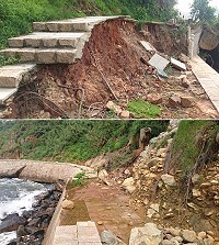 西莒青帆村中正門旁至25哨間的海堤步道崩塌狀況。(圖/文:宋幸儒)