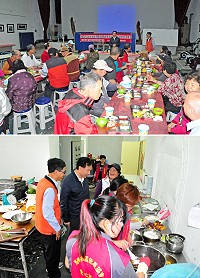 　高齡友善城市關懷據點銀髮族活動食在健康銀得樂活共餐活動，21日上午在光武堂溫馨登場，縣長劉增應也到場與年長鄉親寒暄問候，肯定這樣的社區活動呈現高齡友善氛圍。（圖／文：曹重偉）