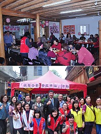 　山隴社協「銀髮共餐．食在幸福」活動，村中長輩齊聚一堂共享美味佳餚。（圖／文：馮紹夫）