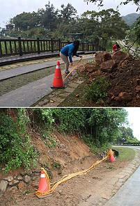 55據點周邊附近道路發生土石坍方,昨天已清理乾淨。(圖/文:吳嘉榮)