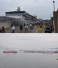 船運雙開計畫啟動,「臺馬之星」和「臺馬輪」首次雙開,昨上午先後抵達馬祖,2船總運輸量達977人次。(圖/文:馮紹夫)