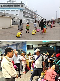 昨日馬祖僅靠海上交通疏運旅客,除「臺馬之星」,晚間再加開「臺馬輪」夜航疏運,縣長劉增應也到候船室現場關心遊客。(圖:吳嘉榮、馮紹夫)