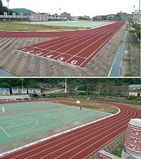 　塘岐運動場全新PU跑道完工，近期驗收後開放軍民使用。〈圖／文：陳鵬雄〉