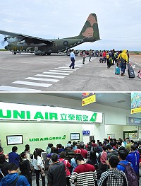 空運持續爆滿,國防部再加開1架次C130支援,立榮加開2班加班機,目前大約還有45人滯留。(圖/文:馮紹夫)