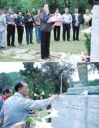 (上圖)李小石追思會由李小石紀念銅像籌備會會長林淑珠主祭,場面肅穆感人。(下圖)李小石追思會齊聚所有親朋好友,共同向這位馬祖英雄獻花致意。(圖/文:楊凱棻)