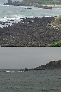 　青帆籍光華32610號漁船在東莒福正沙灘外觸礁擱淺。（圖／文：宋幸儒）