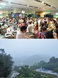 濃霧、大浪雙重阻擾馬祖交通,班機全部取消,「臺馬輪」提前開航,人潮擠滿候船室大廳,今日雙船都是單向航班,沒有返航行程。(圖/文:馮紹夫)