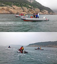 福澳池姓民眾10日上午意外落海失蹤,水上救生大隊全力投入搜救工作,共有10位隊員犧牲假期,出動4艘快艇持續在附近海域進行搜索,這兩天風浪不小,雖然辛苦但大家都不說累。(圖:連江縣水上救生大隊)