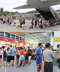 交通局昨天空中交通申請2架次C130軍機,立榮航空也排定南、北竿共13班飛機協助疏運旅客。(圖/文:吳嘉榮)