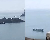 　大陸高速漁船在西莒菜浦澳內港釣魚，囂張行徑有如入無人之境。（圖：鄉親提供）