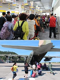 交通局昨天申請軍機C-130並配合立榮加班機,疏運滯留旅客和鄉親。(圖/文:吳嘉榮)