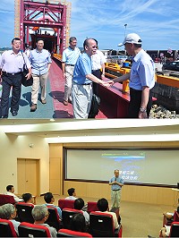 　福建省政府主席張景森率官員來馬視察，於縣府聽取縣政簡報，並前往各地視察基礎建設。（圖／文：馮紹夫）