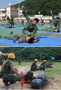 (上圖)在綜合格鬥中官兵展現平時勤訓精練的成果。(下圖)175公尺實彈射擊信心滿滿。(圖/文:邱毓凱、陳又傑)